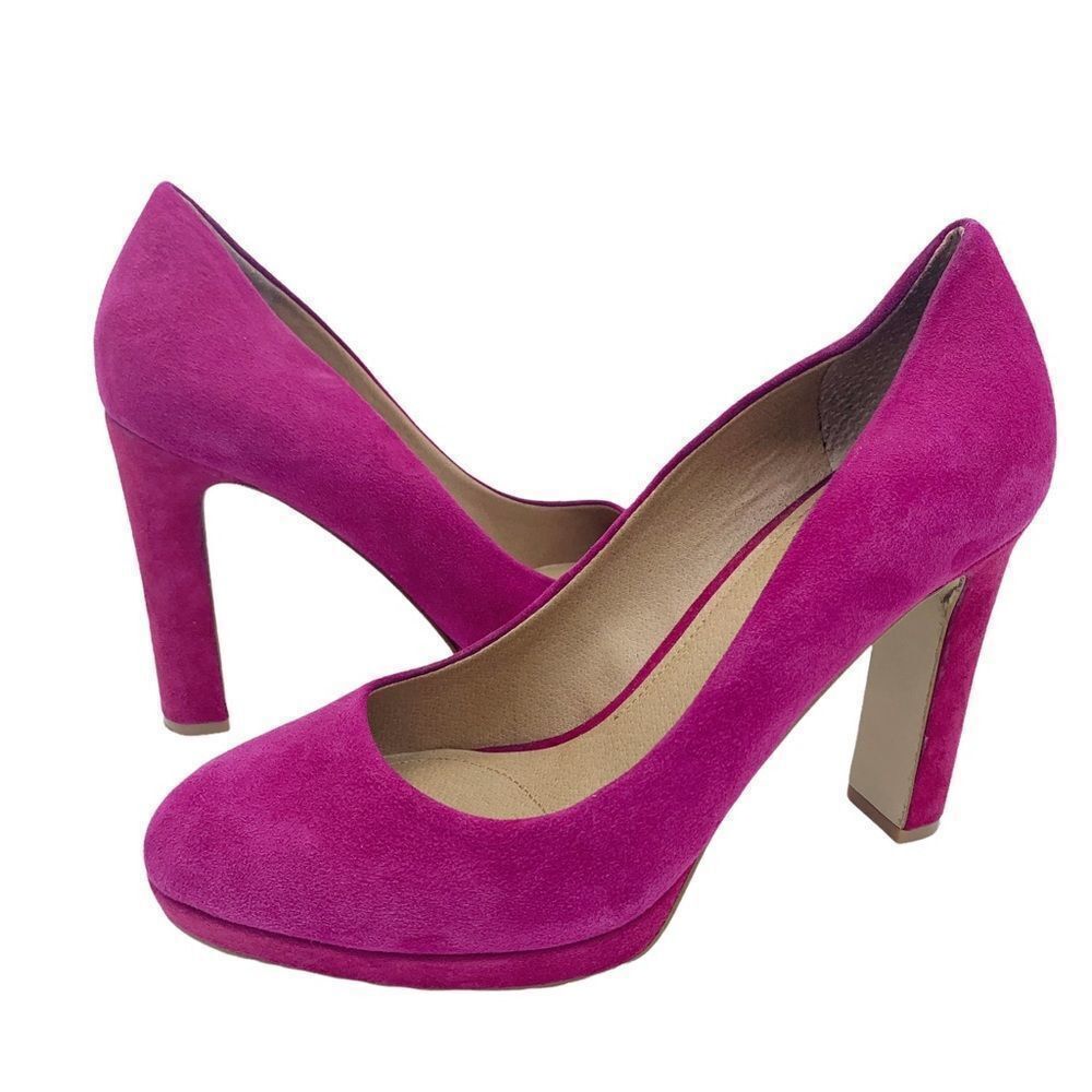 Tahari Brentwood Pink Bright Suede‎ Block Heels Size 8.5